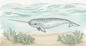 Detailed narwhal underwater mural wallpaper design pattern with corals by Kids-Mundo