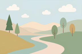 Detailed nature landscape mural wallpaper design pattern with hills and trees by Kids-Mundo