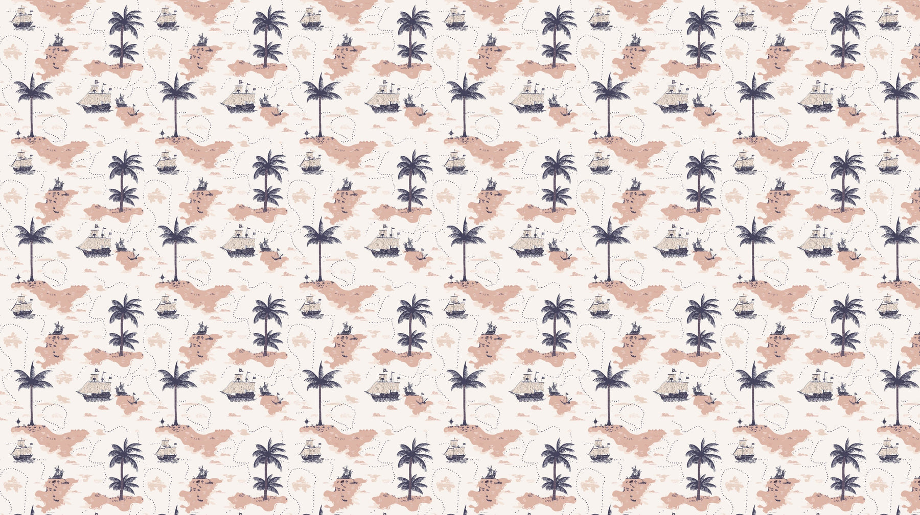 Detailed nautical adventure mural wallpaper design pattern with ships and palm trees by Kids-Mundo