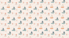 Detailed sailboat and jellyfish mural wallpaper design pattern with pastel ocean theme by Kids-Mundo