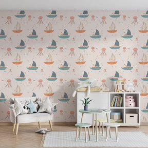Marine adventure wallpaper transforming children's playroom into underwater world by Kids-Mundo