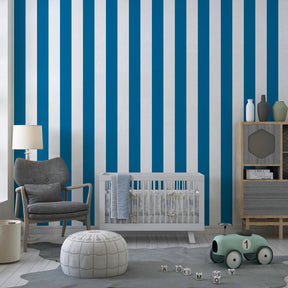 Navy blue striped mural wallpaper in modern children's playroom by Kids-Mundo
