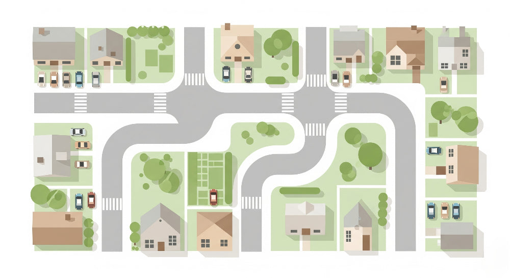 Detailed colorful neighborhood houses mural wallpaper design pattern by Kids-Mundo