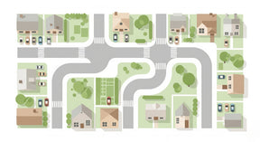 Detailed colorful neighborhood houses mural wallpaper design pattern by Kids-Mundo