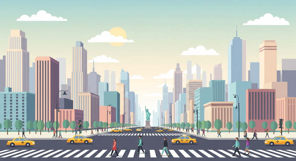 New York City Street with Yellow Taxis Wall Mural