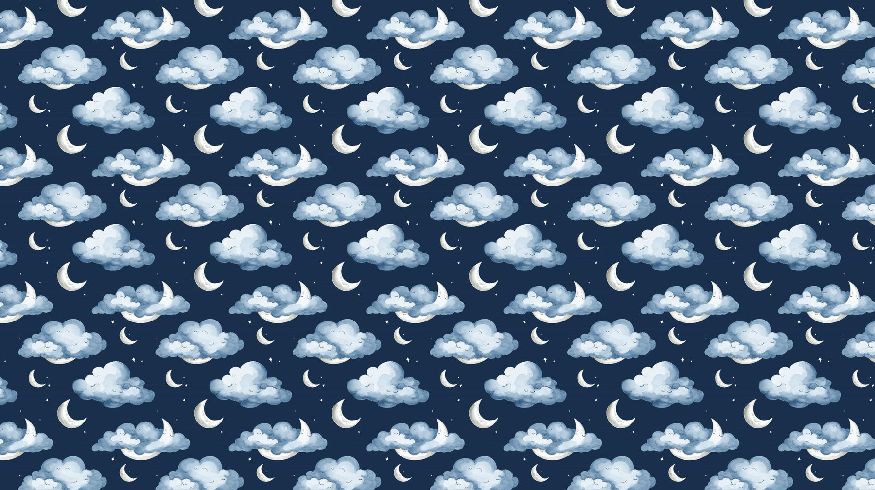 Detailed night sky mural wallpaper design pattern with soft clouds and silver moons by Kids-Mundo
