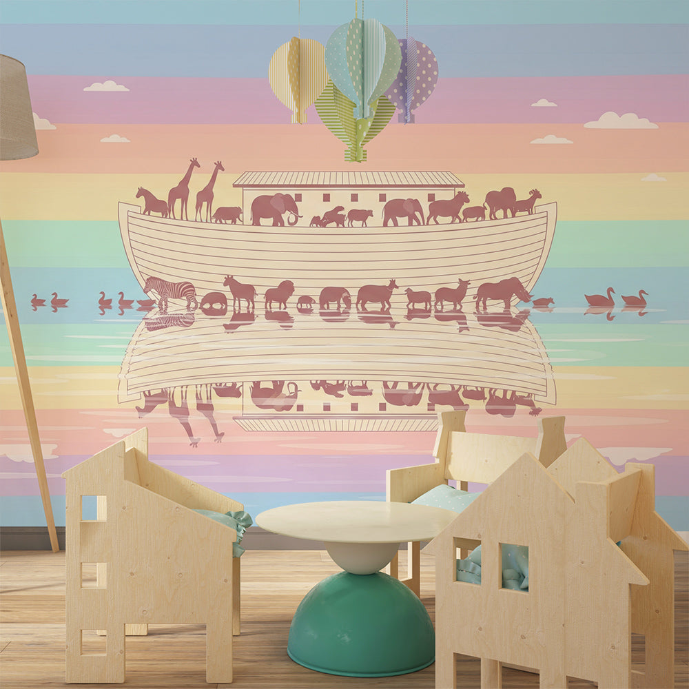 Kids-Mundo Noah's Ark animal wall mural bringing playful colour to a child's bedroom.