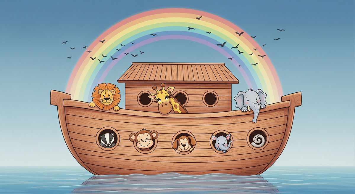 Noah's Ark with Rainbow and Animal Friends Wall Mural