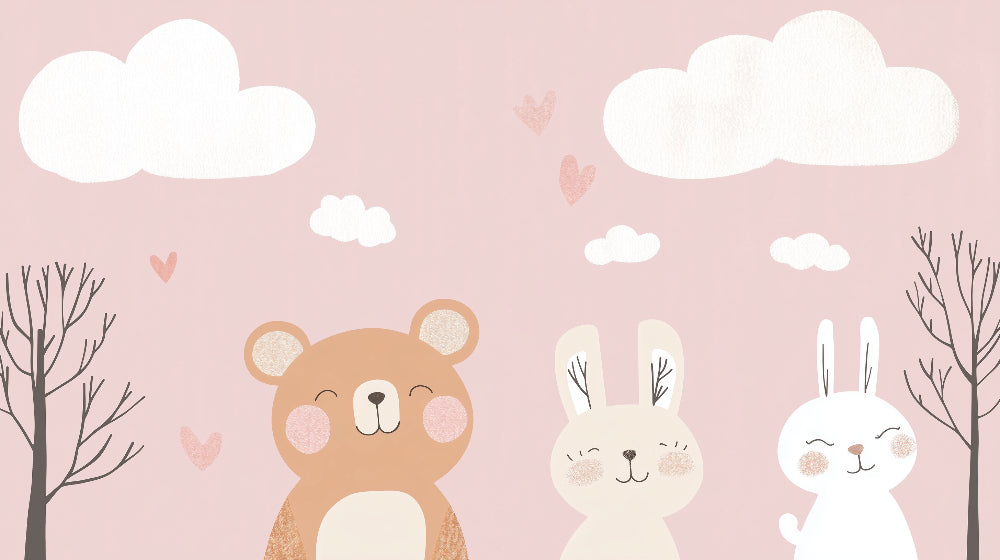Detailed pastel animal and cloud mural wallpaper design pattern by Kids-Mundo