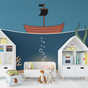 Underwater treasure hunt wallpaper creating maritime themed children's bedroom decor