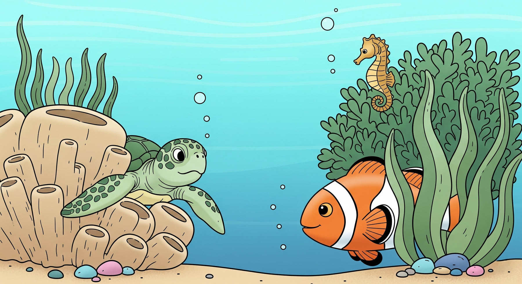 Detailed ocean adventure mural wallpaper design pattern with sea turtle and marine life by Kids-Mundo