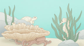 Detailed ocean adventure mural wallpaper design pattern with turtle octopus by Kids-Mundo