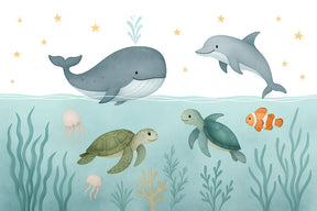 Detailed ocean adventure mural wallpaper design pattern with marine animals by Kids-Mundo