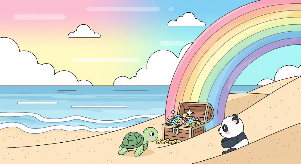 Detailed ocean adventure mural wallpaper design pattern featuring turtle, panda and rainbow by Kids-Mundo