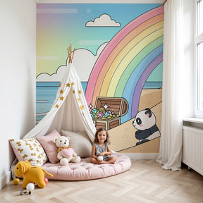 Ocean adventure mural wallpaper with turtle and panda in serene nursery setting by Kids-Mundo