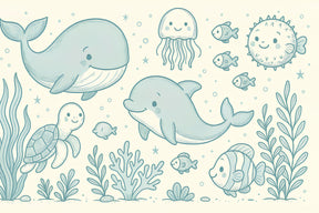Detailed ocean animals mural wallpaper design pattern with sea turtles and jellyfish by Kids-Mundo