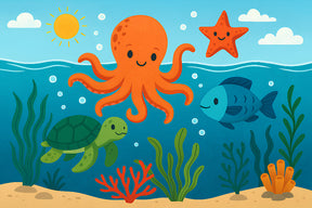 Detailed ocean animals mural wallpaper design pattern with octopus and underwater scene by Kids-Mundo