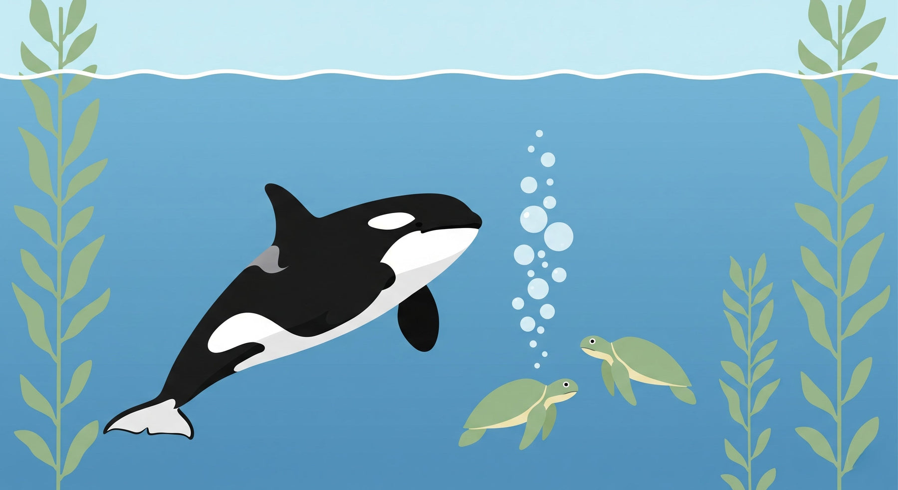 Detailed ocean animals mural wallpaper design pattern with orca and sea turtles by Kids-Mundo
