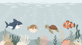 Detailed ocean animals mural wallpaper design pattern with sea creatures by Kids-Mundo