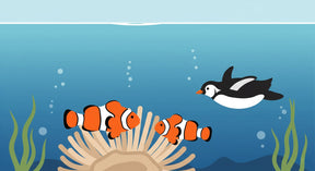 Detailed ocean animals mural wallpaper design pattern featuring clownfish and penguin by Kids-Mundo