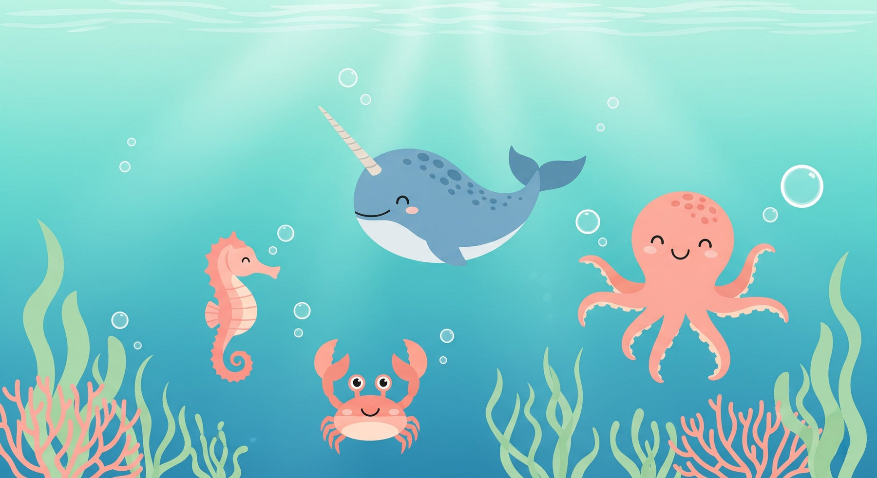 Detailed ocean animals mural wallpaper design pattern with underwater creatures by Kids-Mundo
