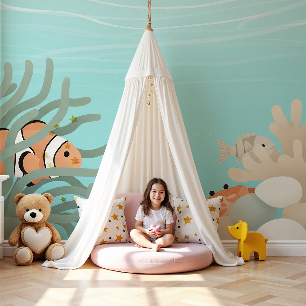 Ocean animals mural wallpaper in modern baby nursery with underwater theme by Kids-Mundo