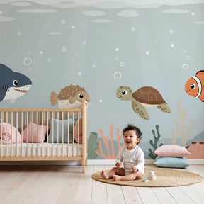 Ocean animals mural wallpaper creating magical underwater nursery decor by Kids-Mundo