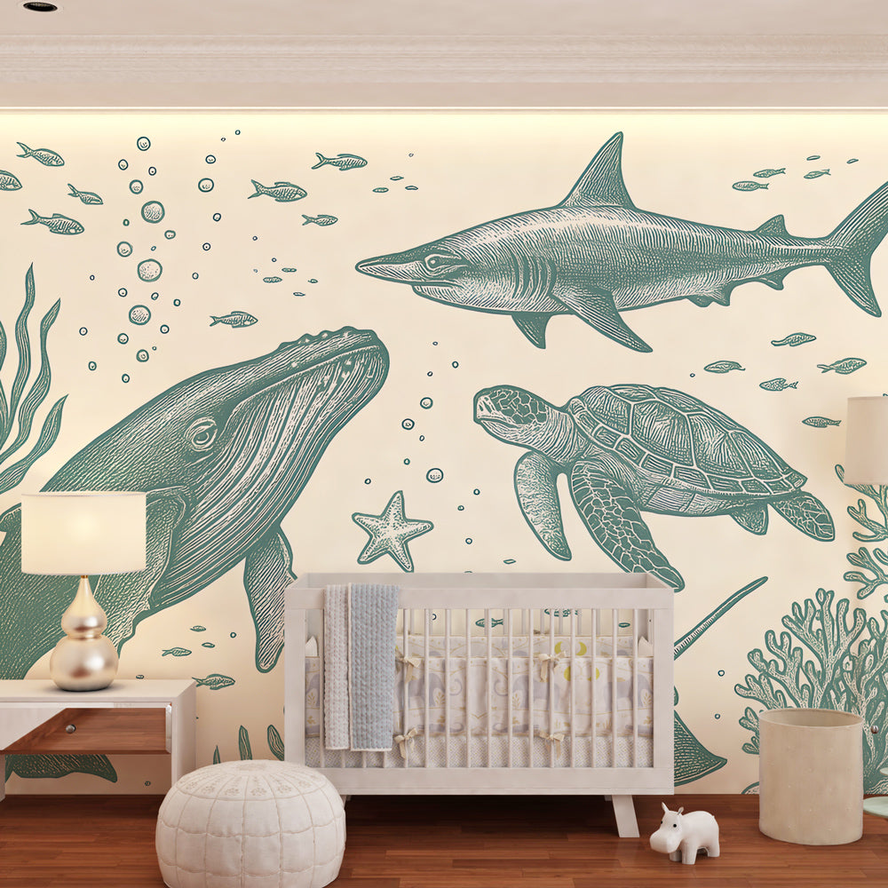 Underwater animals wallpaper transforming kids playroom with educational ocean theme by Kids-Mundo