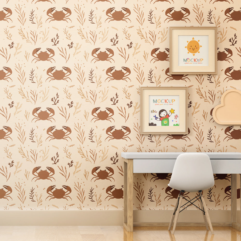 Underwater themed wallpaper complementing coastal nursery decor with natural elements