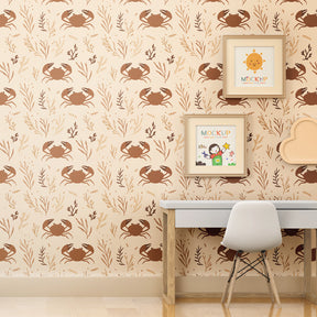 Underwater themed wallpaper complementing coastal nursery decor with natural elements
