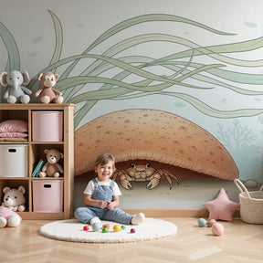 Ocean crab mural wallpaper in modern nursery with underwater theme by Kids-Mundo