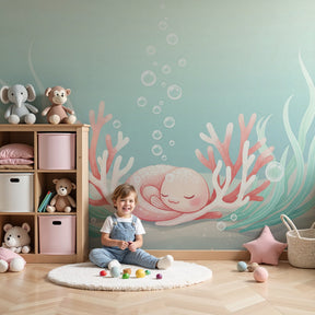 Ocean creature mural wallpaper creating peaceful underwater nursery decor by Kids-Mundo