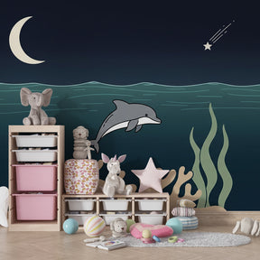 Calming dolphin wallpaper transforming baby room into underwater sanctuary by Kids-Mundo