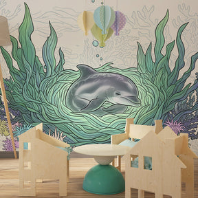 Dolphin underwater mural wallpaper transforming children's bedroom into marine sanctuary