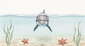 Detailed ocean dolphin mural wallpaper design pattern with starfish and seaweed by Kids-Mundo