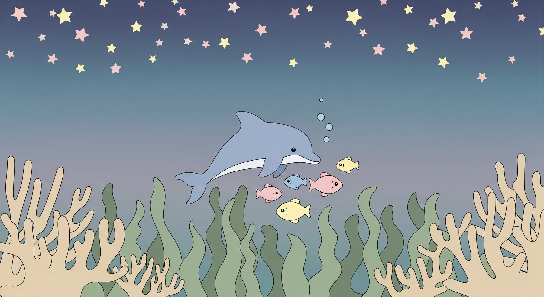 Detailed ocean dolphin mural wallpaper design pattern with marine life by Kids-Mundo