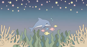 Detailed ocean dolphin mural wallpaper design pattern with marine life by Kids-Mundo