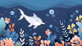 Detailed ocean dolphin and coral reef mural wallpaper design pattern by Kids-Mundo