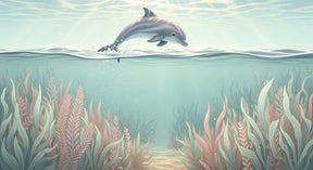 Detailed ocean dolphin mural wallpaper design pattern with underwater scene by Kids-Mundo