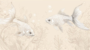 Detailed golden fish and bubbles mural wallpaper design pattern by Kids-Mundo