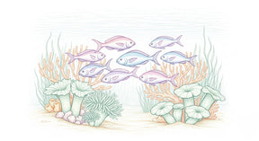 Detailed ocean fish and coral mural wallpaper design pattern with marine life illustration by Kids-Mundo