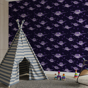 Purple starry fish wallpaper transforming children's bedroom into aquatic wonderland by Kids-Mundo