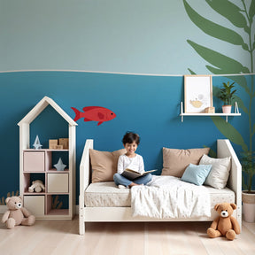 Ocean fish mural wallpaper creating peaceful underwater atmosphere in modern kids nursery by Kids-Mundo