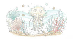Detailed ocean jellyfish mural wallpaper design pattern with coral and sea life by Kids-Mundo