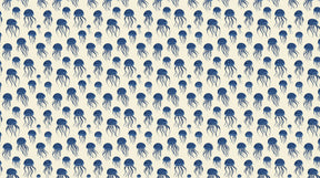 Detailed ocean jellyfish mural wallpaper design pattern in blue marine tones by Kids-Mundo