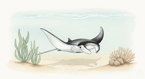 Detailed manta ray and coral reef mural wallpaper design pattern by Kids-Mundo