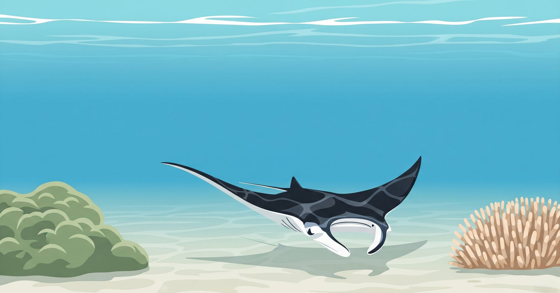 Detailed manta ray coral reef mural wallpaper design pattern by Kids-Mundo