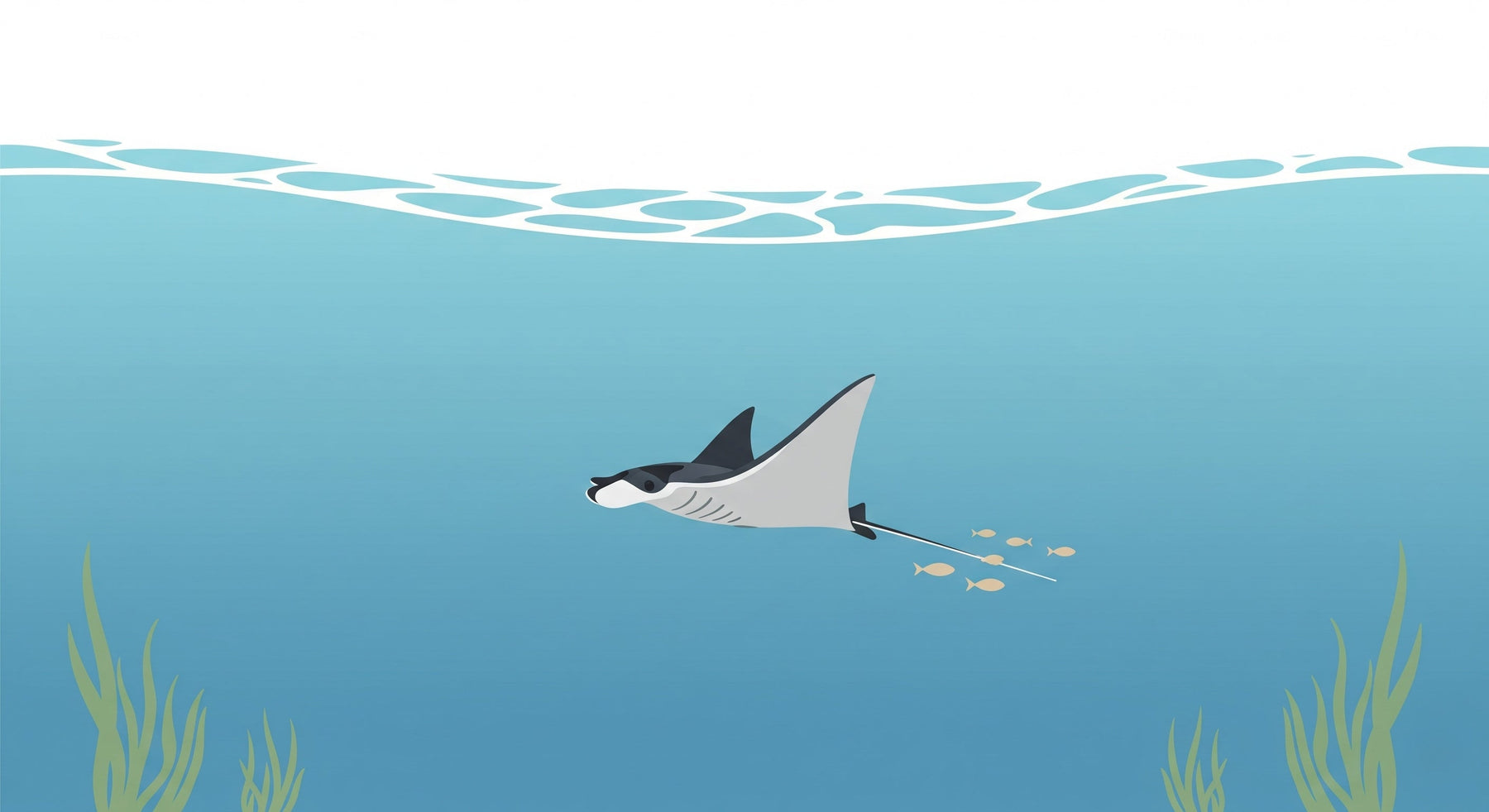 Detailed ocean manta ray mural wallpaper design pattern with underwater marine life by Kids-Mundo