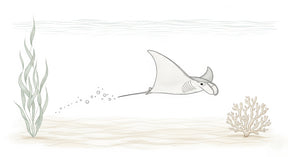 Detailed ocean manta ray mural wallpaper design pattern with submarine elements by Kids-Mundo