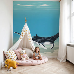Ocean manta ray mural wallpaper creating serene underwater nursery decor by Kids-Mundo